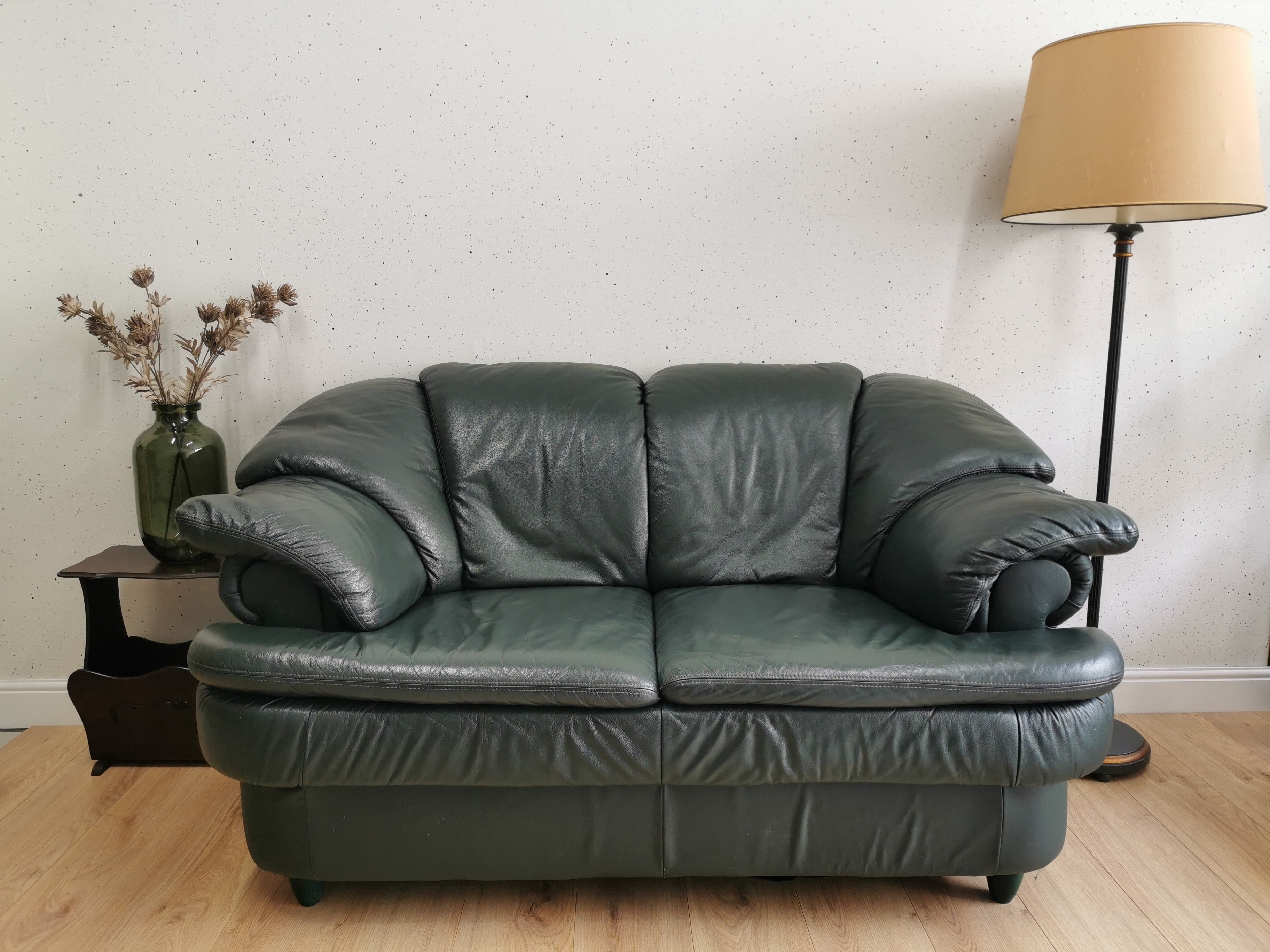 Vintage Olive Green Leather Sofa